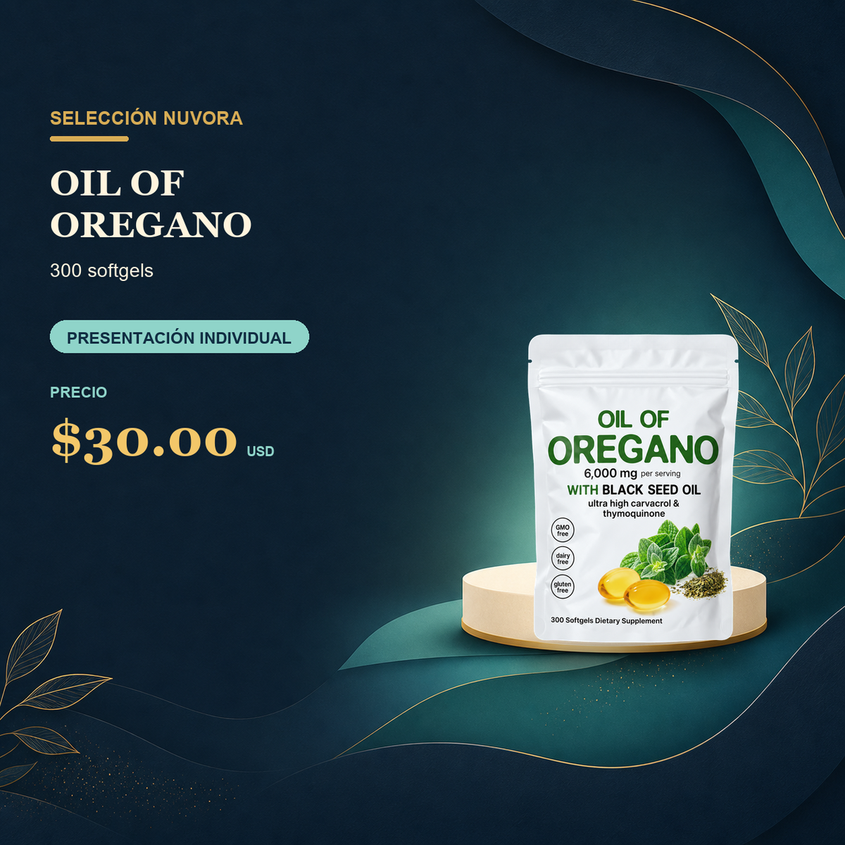 Oil of Oregano con aceite de semilla negra — 300 cápsulas blandas